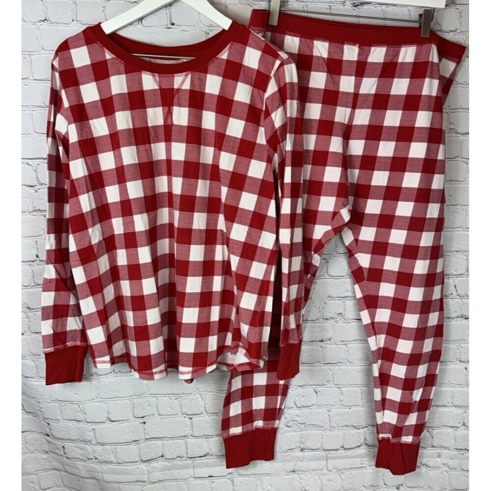 RACHEL PARCELL Women’s Red White Checked Pajamas Pants Shirt Set Size XL